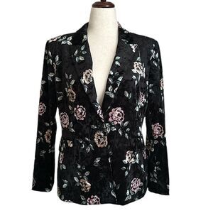 Tahari Arthur S Levine Black Velvet floral Blazer Women's Y2K Size L